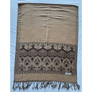 Pashmina Shawl Scarf Women's 72x28 Brown Beige 100% Pashmina Wool Paisley Patter